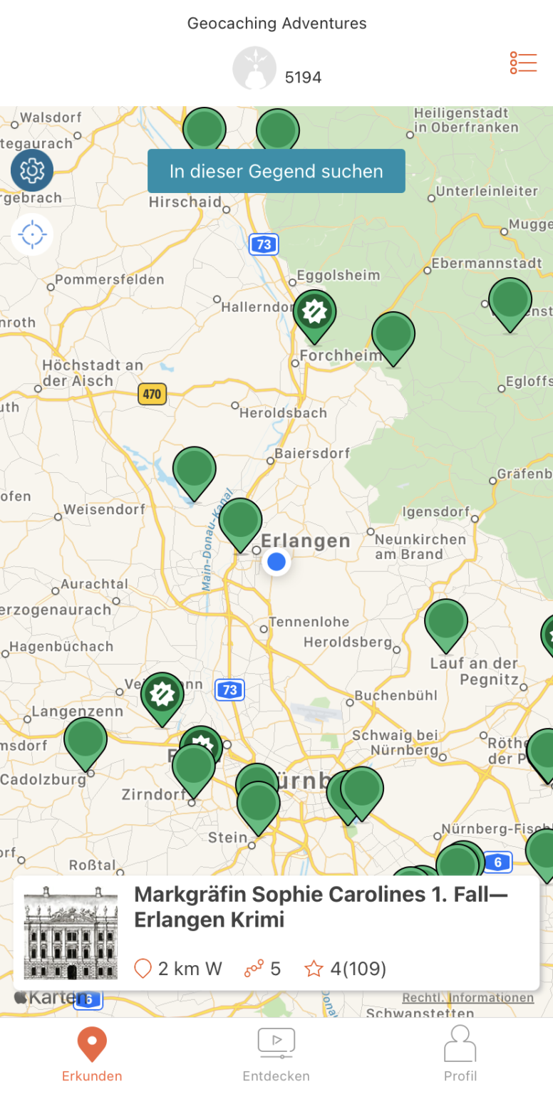 GCA Adventure Labs (LabCache) Die App › Geocaching Academy Erlangen